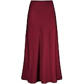 Outoshe Women's Satin High Waisted Maxi Skirts Hidden Elasticized Waistband A Line Long Skirt