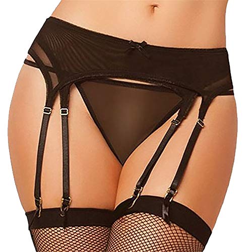 Women's Sexy Floral Lace Suspender Lingerie Garter Belt Set with Underpant(Not Include Stockings) Black - Thumbnail 3