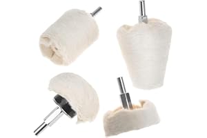 Cotton Buffing Polishing Wheel Accessories, 4 Pcs Drill Polishing Cone, Column, Ball, T-Shaped Pad with 1/4inch Metal Handle 
