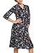 ACEVOG Women's Vintage 3/4 Sleeve V-Neck Pleated Casual Midi Floral Dress