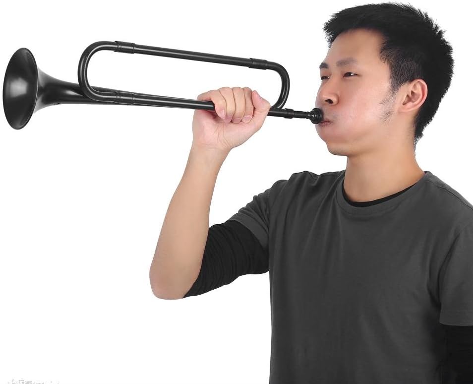 Alomejor Trumpet B Flat Bugle Cavalry Trumpet Environmentally Friendly Plastic with Mouthpiece for School Band Cavalry Miltary Orchestra(Black): Sports & Outdoors
