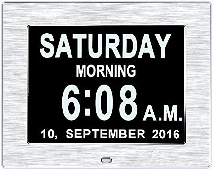 The Original Memory Loss Digital Calendar Day Clock with Extra Large Non-Abbreviated Day &amp; Month.8inch LED with Extra Large Day, Month,Time for Elderly (SILVER) , Perfect for Mom Dad And Seniors
