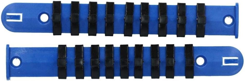 DrillMan 2pc Socket Storage Holder Organiser Plastic Rails 1/4" Drive Sockets 18 Clips