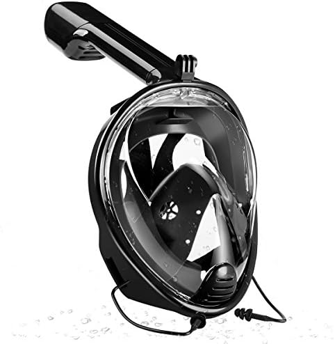 180° view Panoramic full face Snorkel Mask. comfort and superior optics in a full face respirator. Panoramic Full Face Design,See More water world Larger Viewing Area (black, L/XL)