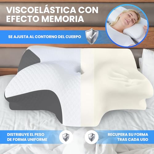 Tarleys - Almohada Cervical Nuca - Almohada Cervicales y Cuello - Almohada Viscoelastica Antironquido Ergonómica con Espuma de Memoria para Dormir de Lado - Alivia Dolor de Cuello y Espalda.