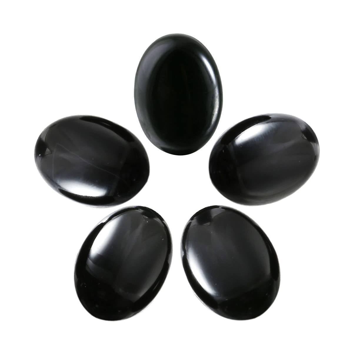 Nupuyai 5pcs Black Agate Cabochons Crystal Stones for Jewelry Making, Flat Back Oval Stone for DIY Charms 22x30mm