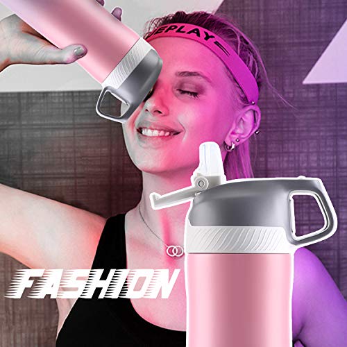 FJbottle Sports Water Bottles with Straw, 20 oz Double Wall Vacuum Insulated Stainless Steel Bottle Keeps Hot and Cold, With Cleaning Brush, Perfect Gifts for Girl and Lady, Sweet Pink Taffy