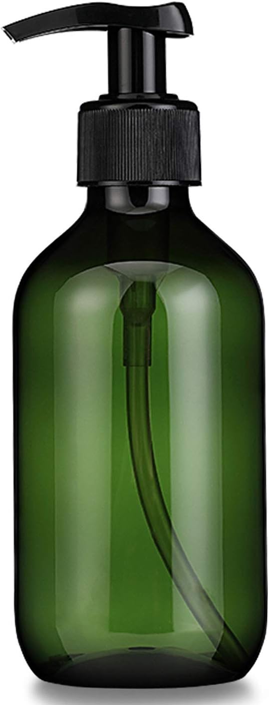 Shampoo Pump Bottles - 10oz/300ml Refillable Empty Amber PET Plastic Shampoo, Conditioner & Wash Shower Dispenser Pump Bottle
