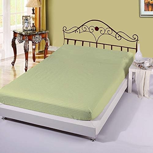 Fabricalicious Linen 400 Thread Count 100% Pure Natural Cotton Super Soft Long Staple 1 Fitted Sheet Only,Fits Mattress Upto 12" deep Pocket Mattress 28" by 75" RV Bunk Size, Sage Stripe