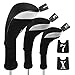 Andux 3pcs/Set Golf 460cc Driver Wood Club Head Covers Long Neck with No. Tags Black