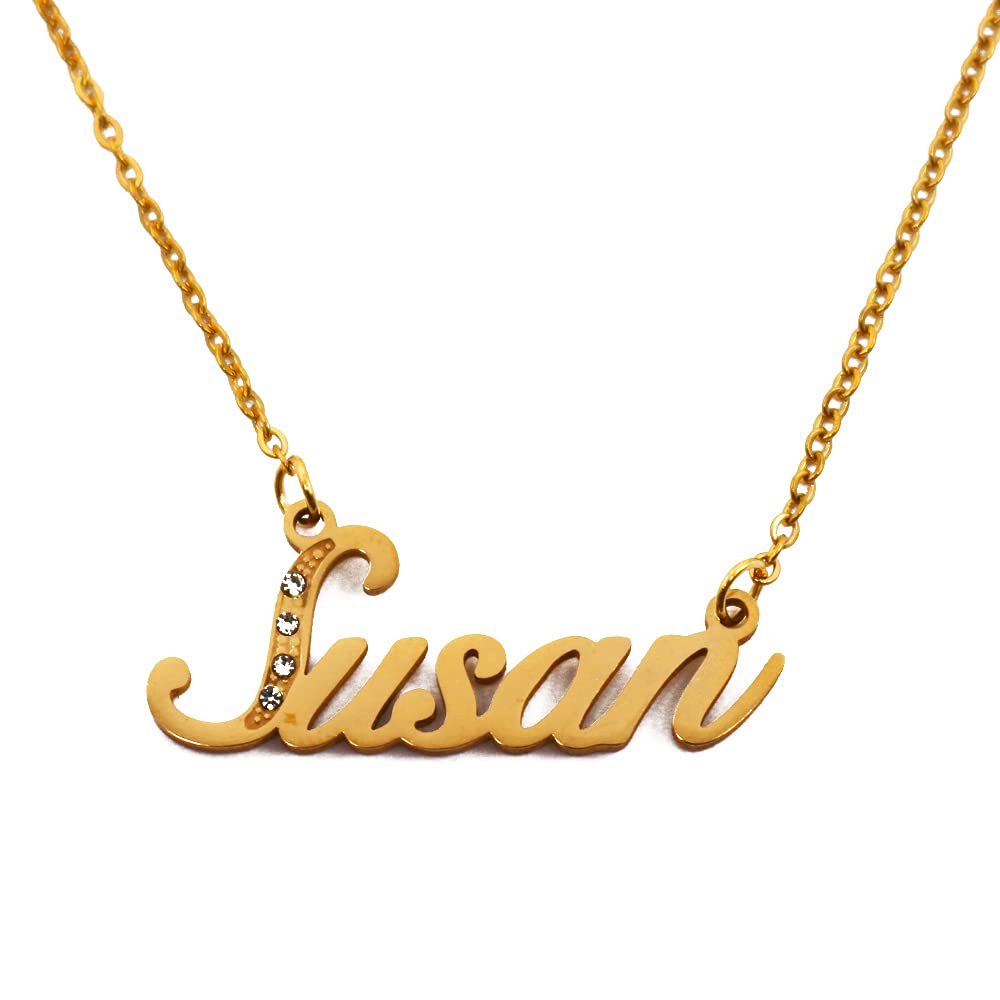 Kigu Name Necklace Susan - Gold Tone - Custom Name Necklace - Personalised Jewellery for Ladies- Customised Jewellery for Girls- Custom Pendant Susan