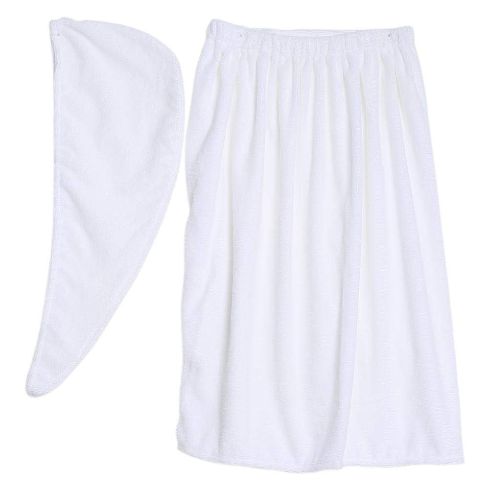 Dioche Women's Bath/Shower Wrap Towel with Hair Towel Wrap, Quick Dry Microfiber Bath Towel Body Wrap, Knee Length Bath Body Wrap Shower Robes with Adjustable Touch Fastener (white)