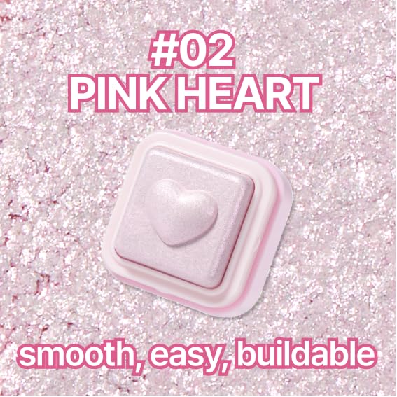 COLORGRAM Milk Bling Heartlighter 02 Pink Heart | Silky Smooth Versatile Creamy Highlighter with Shimmery Finish, Soft and Natural Glow Perfect for Daily Makeup