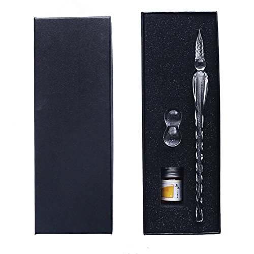 Smartcoco Crystal Glass Dip Pen Set Handmade Glass Business Present Elegant Signature Pen Ink Drawing Pen Creative Writing Tool Kit (1Dip Pen + 15ml Ink + 1 Pen Holder)