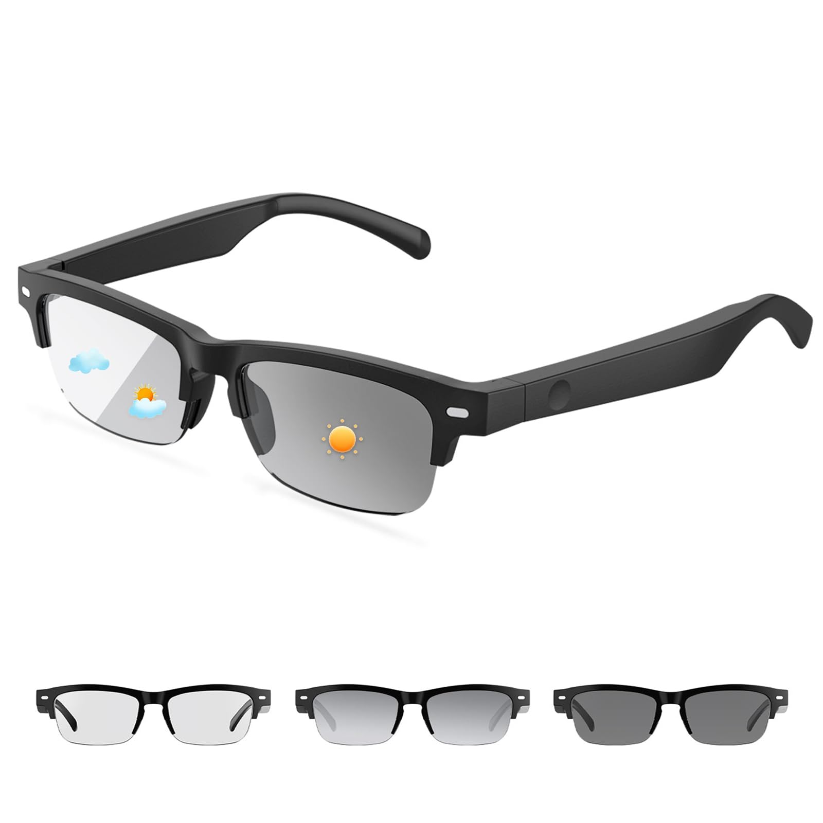 Photo 1 of (used/fair) GenXenon Smart Glasses for Women Men, Anti-blue Light Photochromic Lenses, Open-ear Half-frame Design, 26.1g Lightweight Music Eyeglasses, Bluetooth Sunglasses with Speakers for Travel Sports Business