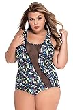 EVALESS Women O-Neck Floral Print One-piece Swimwear Plus Size