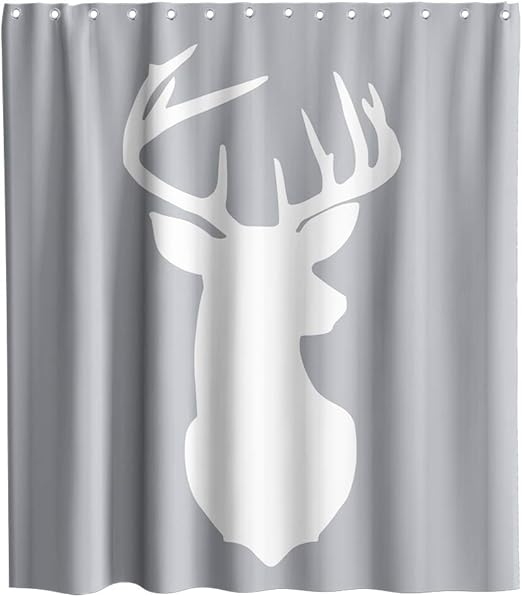 Amazon Com Deer Antlers Shower Curtain Animal Elk Head Image Theme Fabric Bathroom Decor Sets With Hooks Waterproof Washable 72 X 72 Inches Gray And White Kitchen Dining