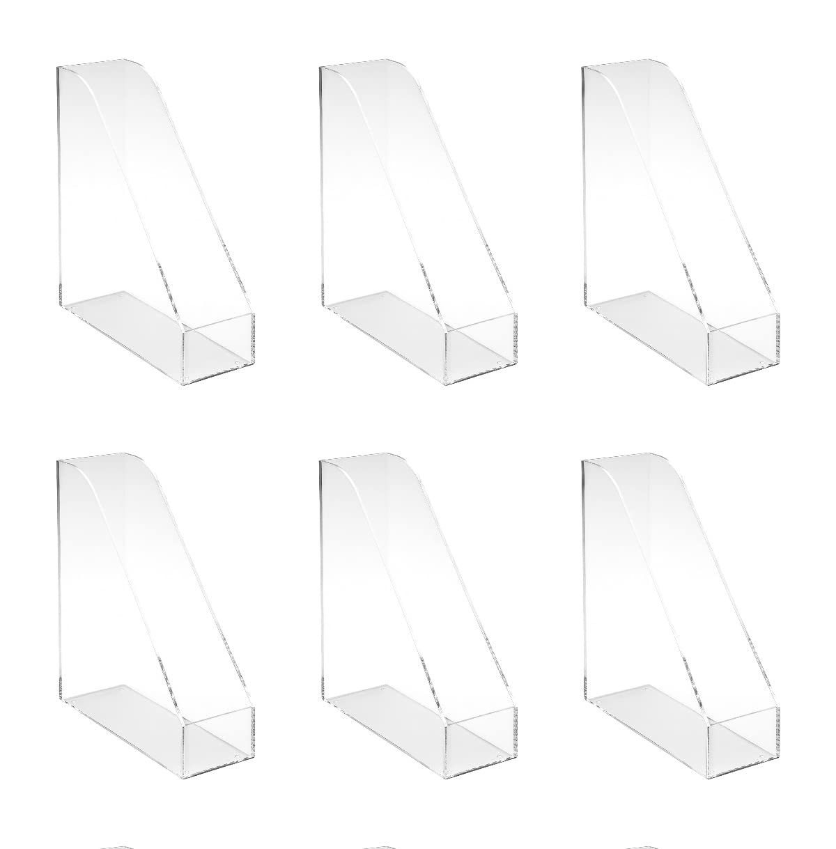 Osco Acrylic Magazine Rack, Extra-Wide Desk Floor File & Magazine Holder, Thick Premium Acrylic Display for Office, Home, Study - Clear (6 Pack)