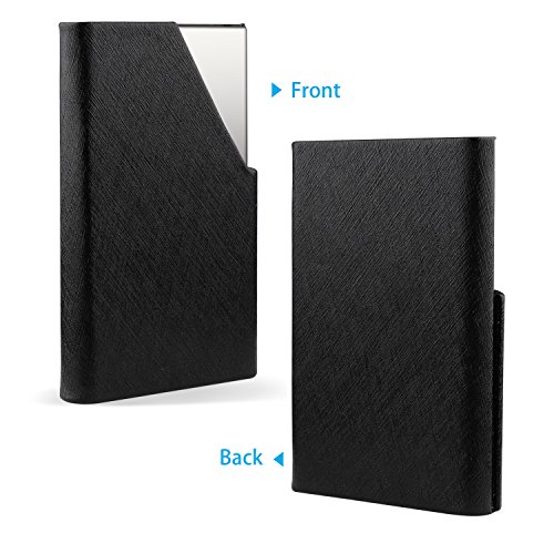 Business Card Holder Organizer, AHGXG Professional Slim Name Card Case Credit Card ID Holder PU Leather&Stainless Steel Metal Wallets with Magnet Shuts For Men&Women, Keep 20 Business Cards, Black