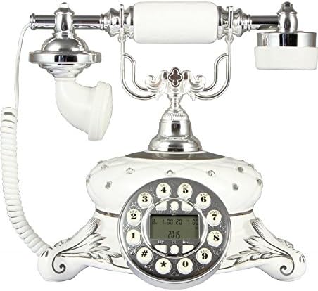 Jiahuafang Antiqute White Fashion Style Retro Vintage Faux Diamond Push Button Corded Phone Home & Office Telephone