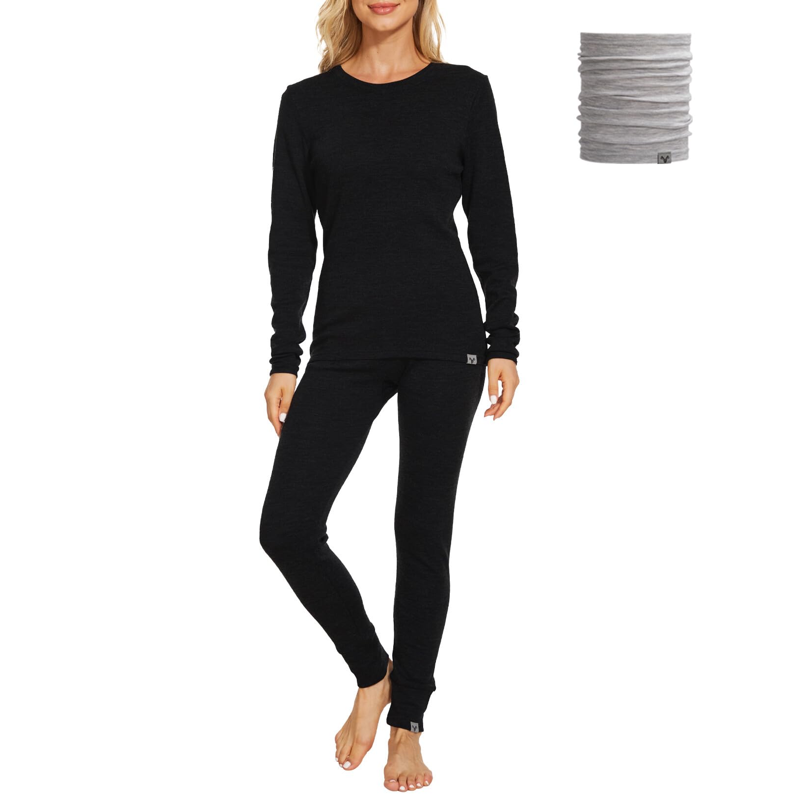 Photo 1 of MERINNOVATION Merino Wool Base Layer Set for Women 100% Merino Wool Thermal Underwear Sets Lite - Midweight Top, Bottom