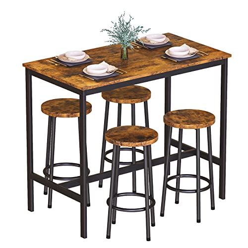 AWQM Bar Height Table and Chairs Bar Table with 4 Stools Industrial