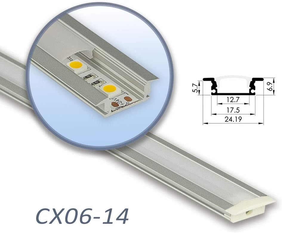 CLEX Aluminium LED 5m (5x1m) Channel Profile with Milky Diffuser Top Quality extrusions from UK Supplier