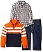 Nautica Baby Three Piece Set with Woven Shirt, Quarter Zip Sweater, and Denim Jean, Orange, 24 Months