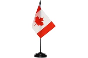 ANLEY Canada Deluxe Desk Flag Set - 6 x 4 Inch Miniature Canadian Desktop Flag with 12" Solid Pole - Vivid Color and Fade Res