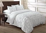 Chezmoi Collection Ella 3-piece Ruffle Waterfall Comforter Set (King, White)