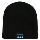 Bluetooth Knit Hat Headphones, Winter Beanie Slouchy Skullies Cap and Touchscreen Gloves Mitts for Men & Women, Wireless Stereo Heatsets Speaker Microphone and Volume Control (Black Hat +Black Gloves)