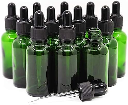 Mire 30ml漏れないし、耐久性スポイトボトル ガラス製遮光ビンスポイト付き瓶 アロマオイル瓶 エッセンシャルオイルボトル ピペットボトル ドロッパーボトル 香水瓶【12個入り】 (緑色)