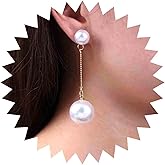 Yheakne Boho Pearl Drop Earrings Large Pearl Ear Jacket Earrings Vintage Round Pearl Stud Earrings Double Pearl Dangle Earrings Jewelry for Women
