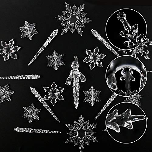 VGOODALL Christmas Snowflake Decorations, 41 PCS Icicles Ornaments Set Clear Snowflake Acrylic Christmas Ornaments for Christmas Tree Santa Outdoor Party Decoration Craft Projects