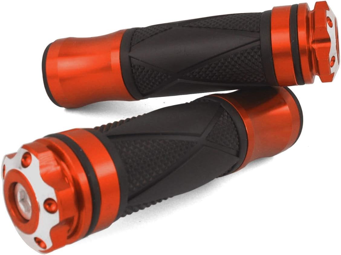 CNC Aluminium Handlebar Grips Sym Symphony (Sanyang) Jungle Mask Orbit, Red Devil, Shark, Super Fancy (Xtreme/Orange)