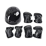 Weanas Kids Youth Adjustable Sports Protective Gear Set, Safety Pad Safeguard (Helmet Knee Elbow Wrist Pads) (Black, XS)