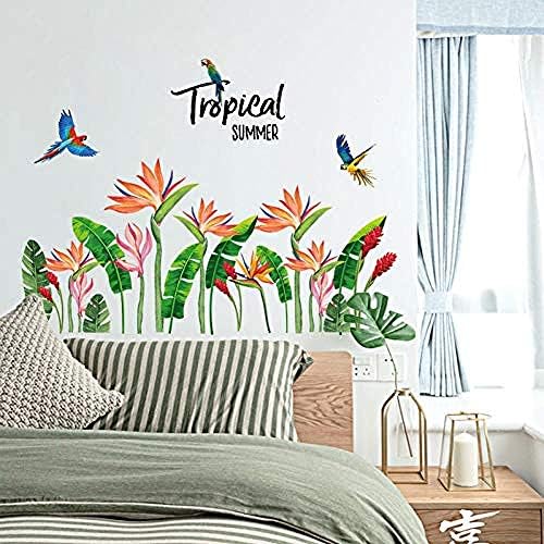 Tropical Green Leaf Bird of Paradise Flower Home Garden Decoration Living Room Sofa Background self-adhesiveWall StickerWalltattoo appliqueWalldecoration