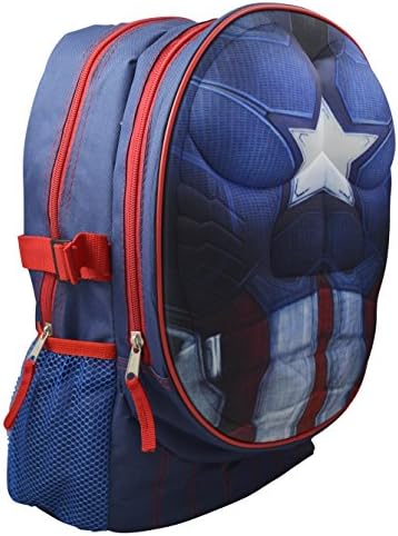Marvel DC Comics Superheroes Domed Shaped 3D Pop Out Boys' 16" School Book Bag w/ Bonus Coloring Book (Captain America)