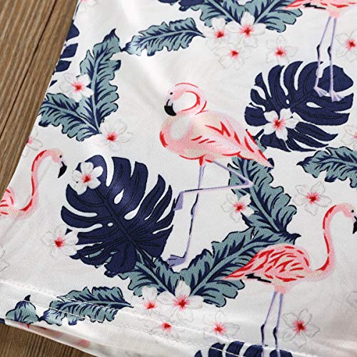 Toddler Baby Girl Flamingo Outfits Palm Print Vest Tank Top+Bows Waistband Shorts Pants Summer Outfits Set (Flomingos Brown, 4-5 Years) - Thumbnail 4