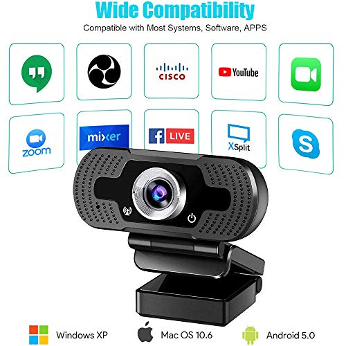 MetFut 1080P Full HD Webcam USB PC Computer Camera with Microphone Smart Streaming Web Cam for Laptop Desktop Notebook, Video Calling, Recording, Conferencing, Gaming