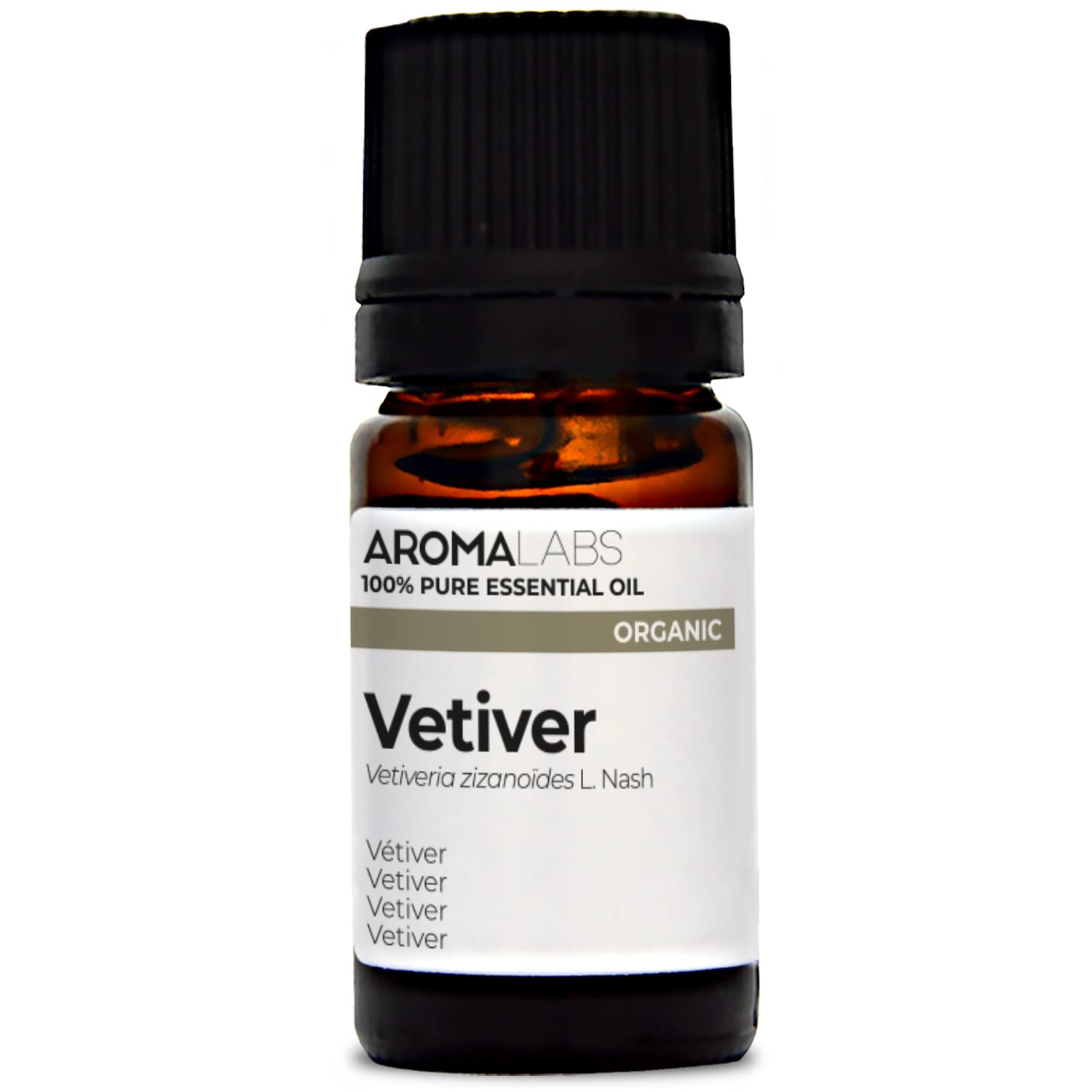 BIO - VETIVER Essential Oil - 5mL - 100% Pure, Natural, Chemotyped and AB/Cosmos Certified - AROMA LABS (French Brand)