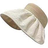 Sun Visor Hats for Women Wide Brim Straw Ponytail Summer Beach Hat UV UPF50+ Packable Foldable Travel，Outdoor Sport