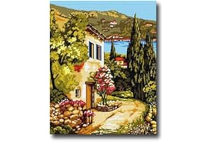 HUDEMAS Needlepoint kit Landscapes Complete with Printed Canvas and Threads 9x12 inches (Lake House 128)