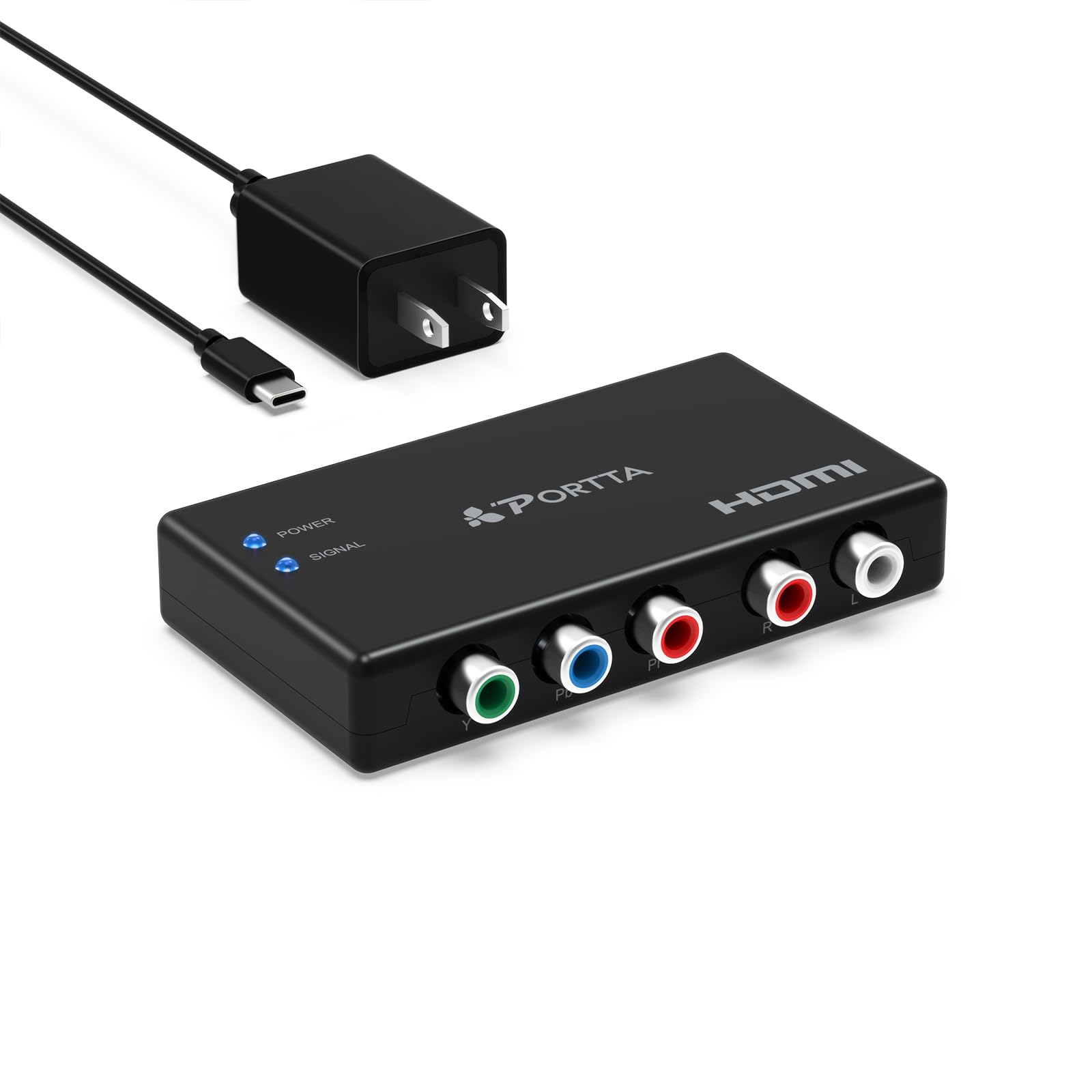 Component to HDMI Converter, Portta YPbPr Component RGB + R/L Audio to HDMI Converter v1.3 Support 1080P 24bit 2 Channel Audio LPCM for HDTV PS3 PS4 HDVD Player Wii XBOX and More