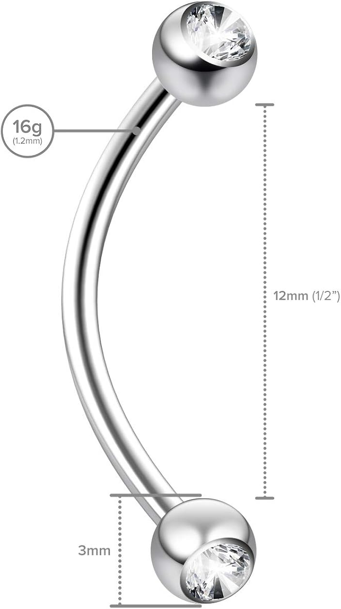 Evonix 4pc 16 Guage 12mm Surgical Steel Piercing Barbell Banana J-Curve Crystal Rook Daith Lip 1.2mm 16g Cartilage Labret Bar Bridge Conch Clear - Image 4