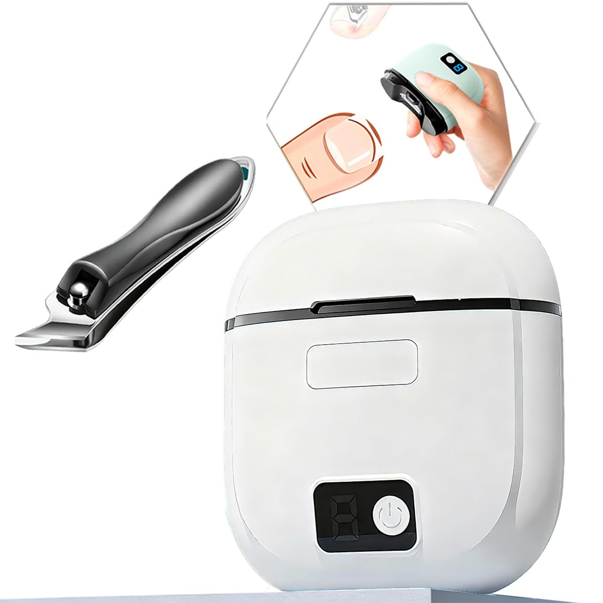 Photo 1 of * PARTS ONLY**Electric Nail Clipper, 2026 Improved Nail Clippers Set, Includes an Automatic 2-in-1 Nail Clippers (with LED Light & Storage Box), an Oblique Nail Clippers, Ideal for All Your Nail Care Needs - White