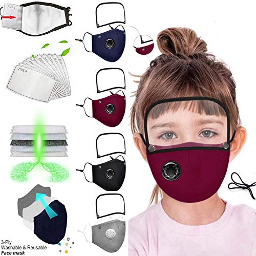 4 Pack Reusable Face_Mask with Eyes Shield for Kids,Adjustable Face