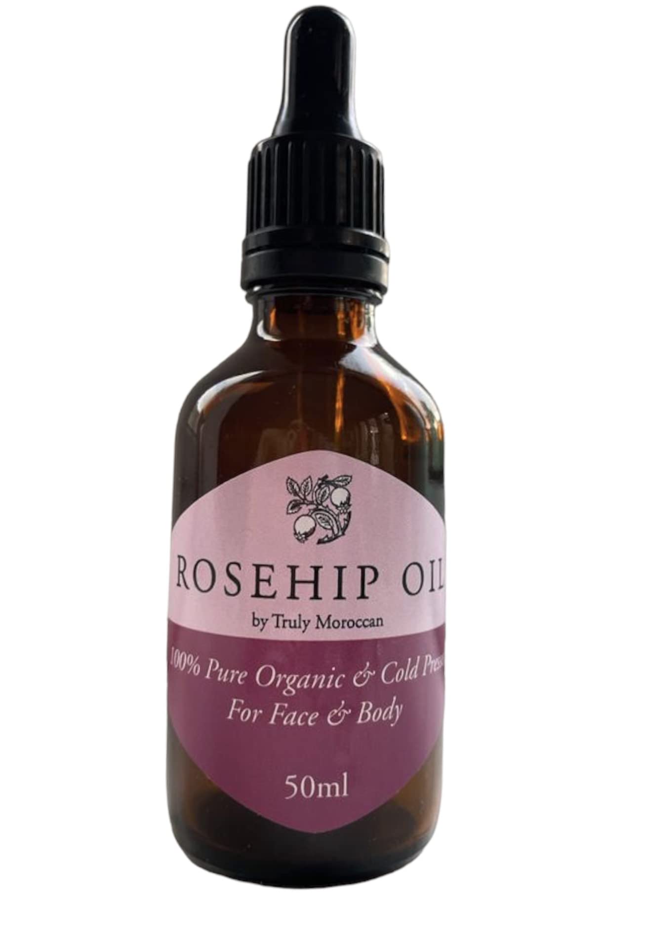 Truly Moroccan 50ml Organic Cold Pressed Rosehip Seed Oil For Face Skin Hair And Body - Pure Rose Hip Extract With Vitamin E - Helps With Facial Scars Wrinkles And Stretch Marks