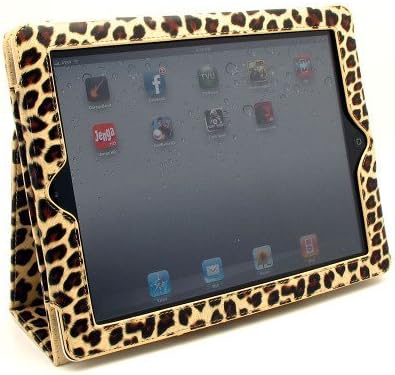 Gold Leopard Design Vinyl Portfolio Cover Case with Stand and Wake up / Sleep Function for Apple Ipad 2 / New Ipad / Ipad 3 + Premium Anti Glare Lcd Screen Guard