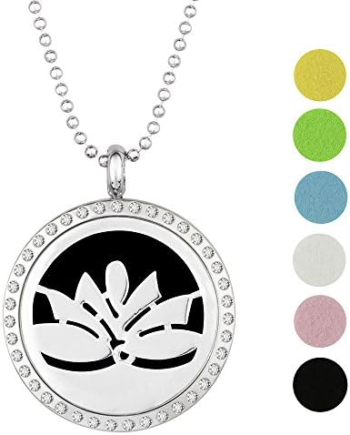 EBOETA NLA3 Aromatherapy Essential Oil Diffuser Necklace Locket Jewelry, 24-Inch Chain And 6 Refill Pads